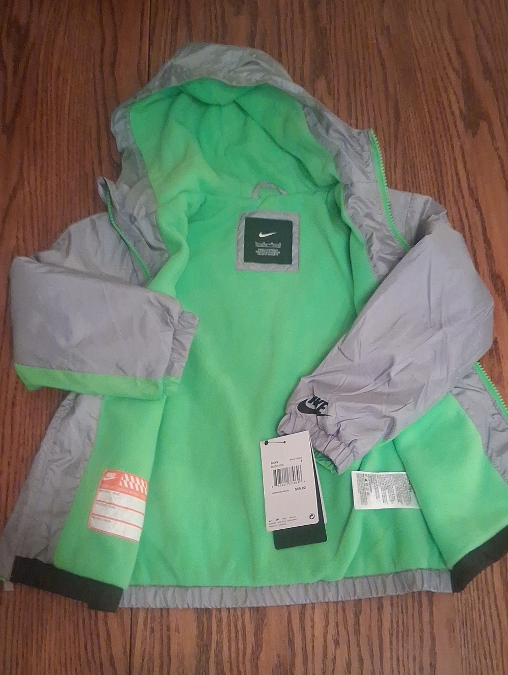 NWT Nike Boyd Coat, Gray, Black, Green, Sz 6 MSRP $55